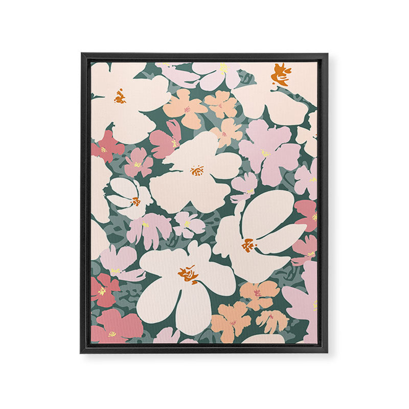 Peach and pink floral field pattern Framed Canvas Print Gallery Image 8