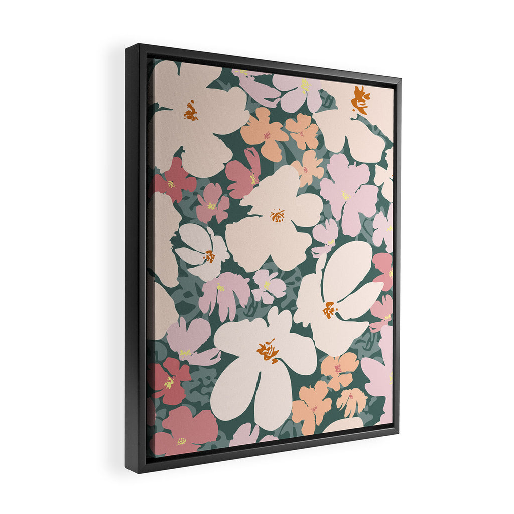 Peach and pink floral field pattern Framed Canvas Print Gallery Image 2