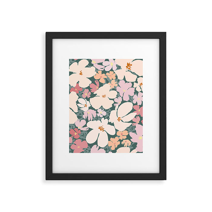 Peach and pink floral field pattern Framed Art Print Gallery Image 1