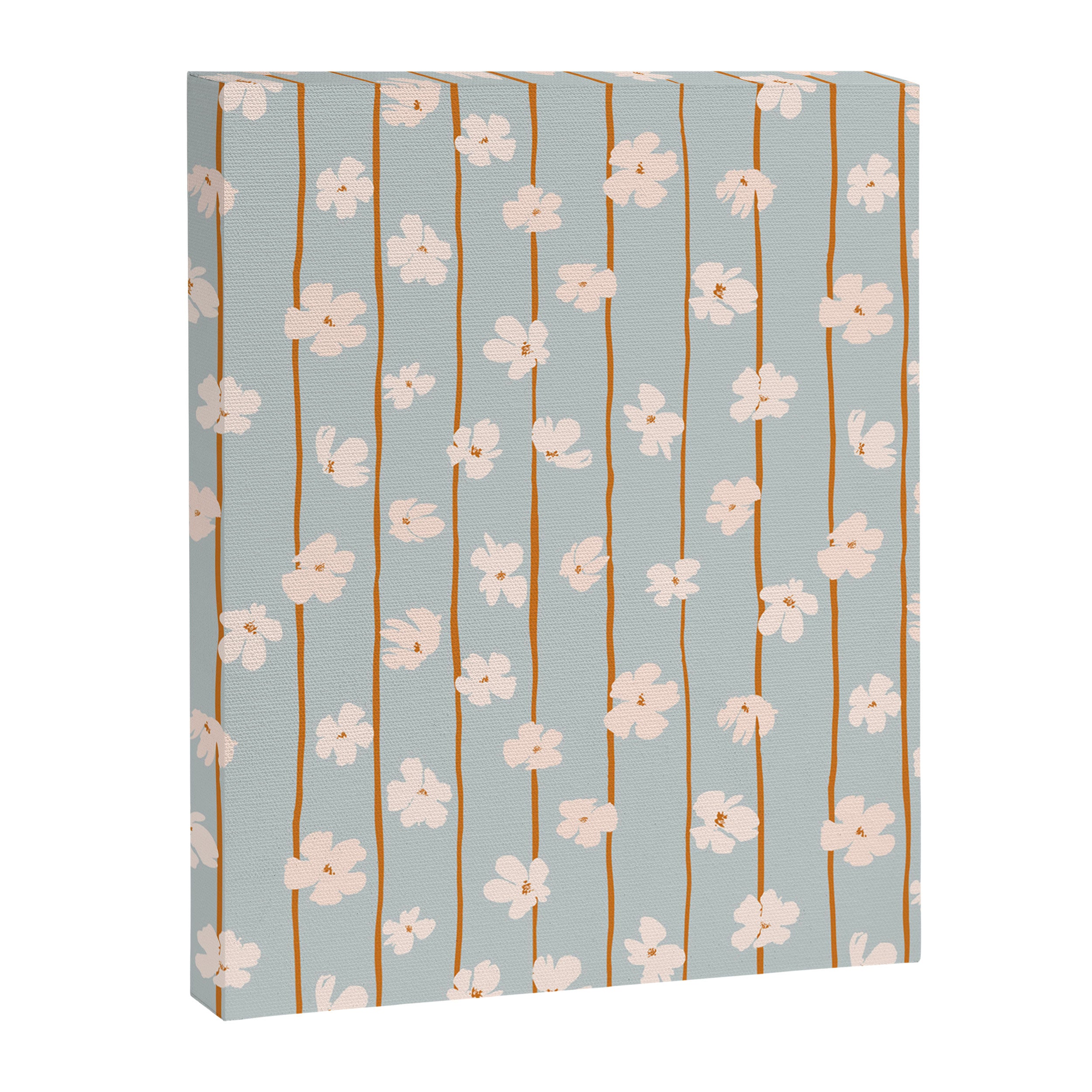 Peach flowers on green and orange vertical stripes background pattern Canvas Print Gallery Image 8