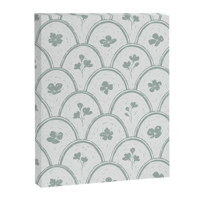 Rustic scallop floral block print - dusty mint pastel green pattern Canvas Print Gallery Image 1