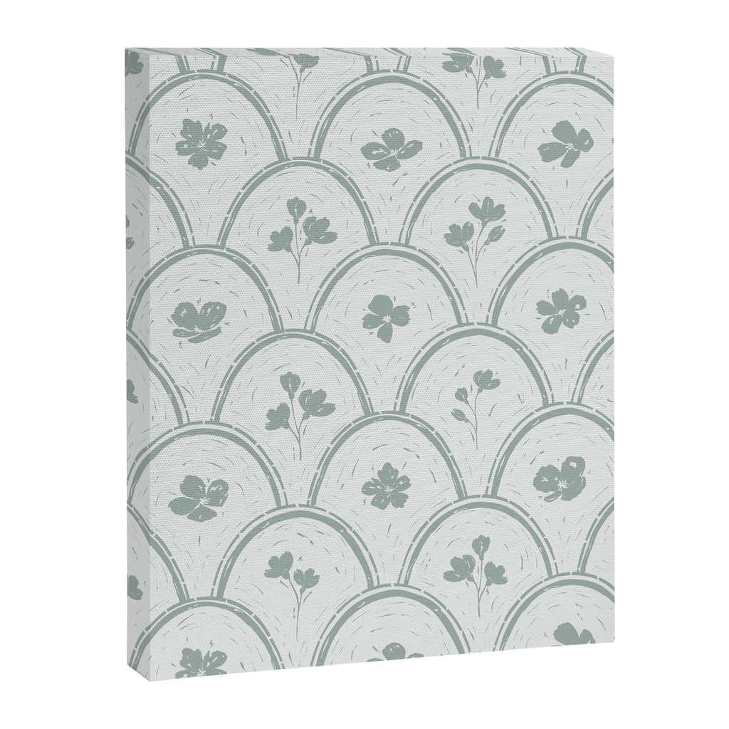 Rustic scallop floral block print - dusty mint pastel green pattern Canvas Print Gallery Image 8