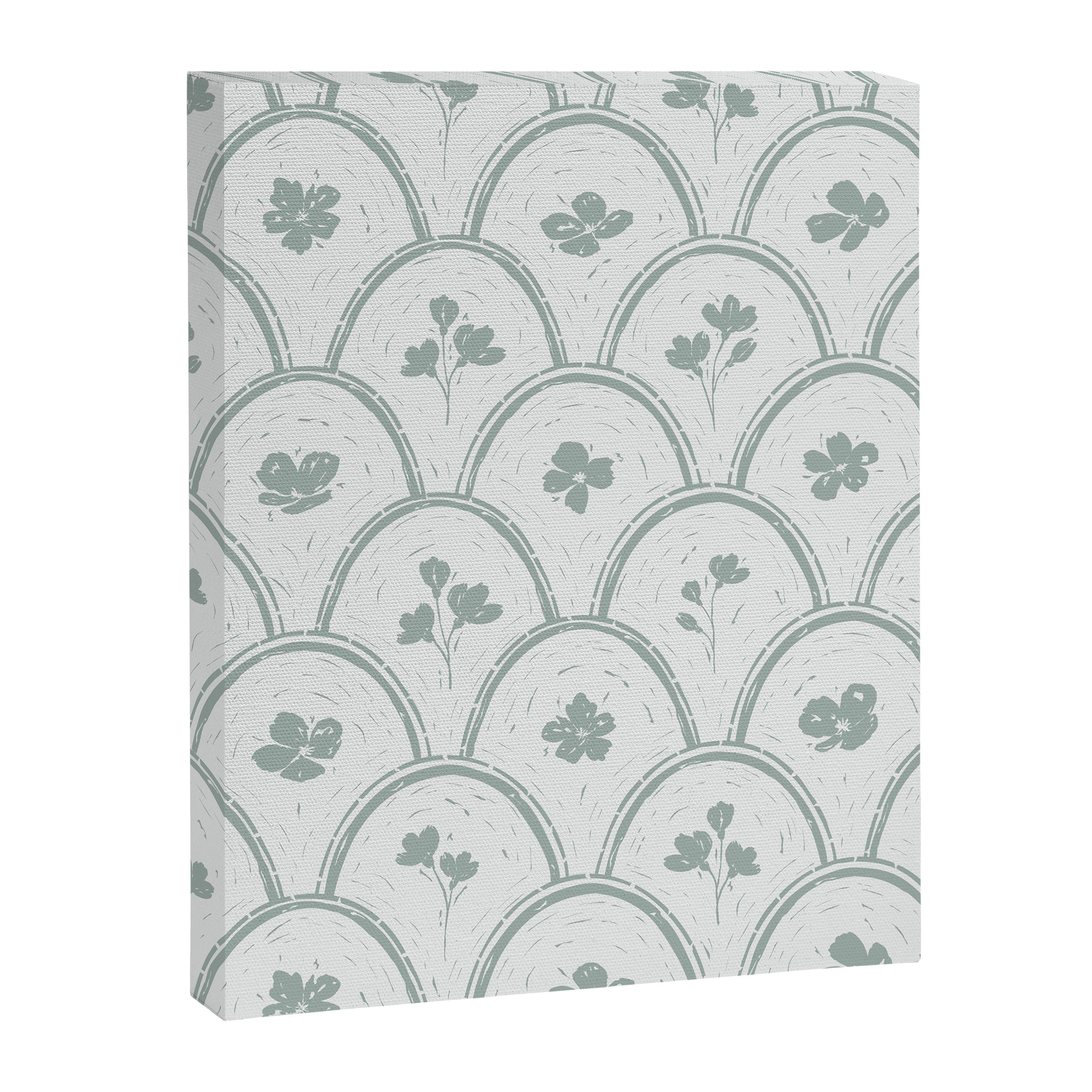 Rustic scallop floral block print - dusty mint pastel green pattern Canvas Print Gallery Image 8