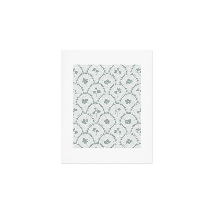 Rustic scallop floral block print - dusty mint pastel green pattern Art Print Gallery Image 1