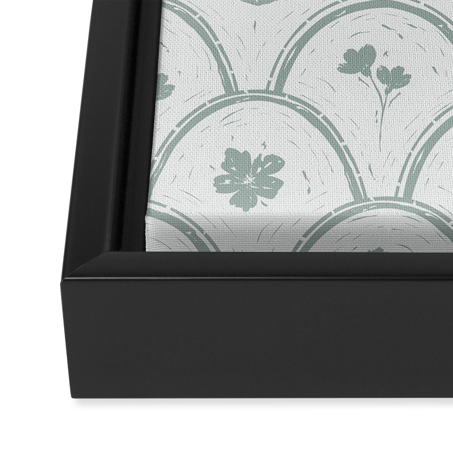 Rustic scallop floral block print - dusty mint pastel green pattern Framed Canvas Print Gallery Image 3