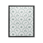 Rustic scallop floral block print - dusty mint pastel green pattern Framed Canvas Print Gallery Image 8