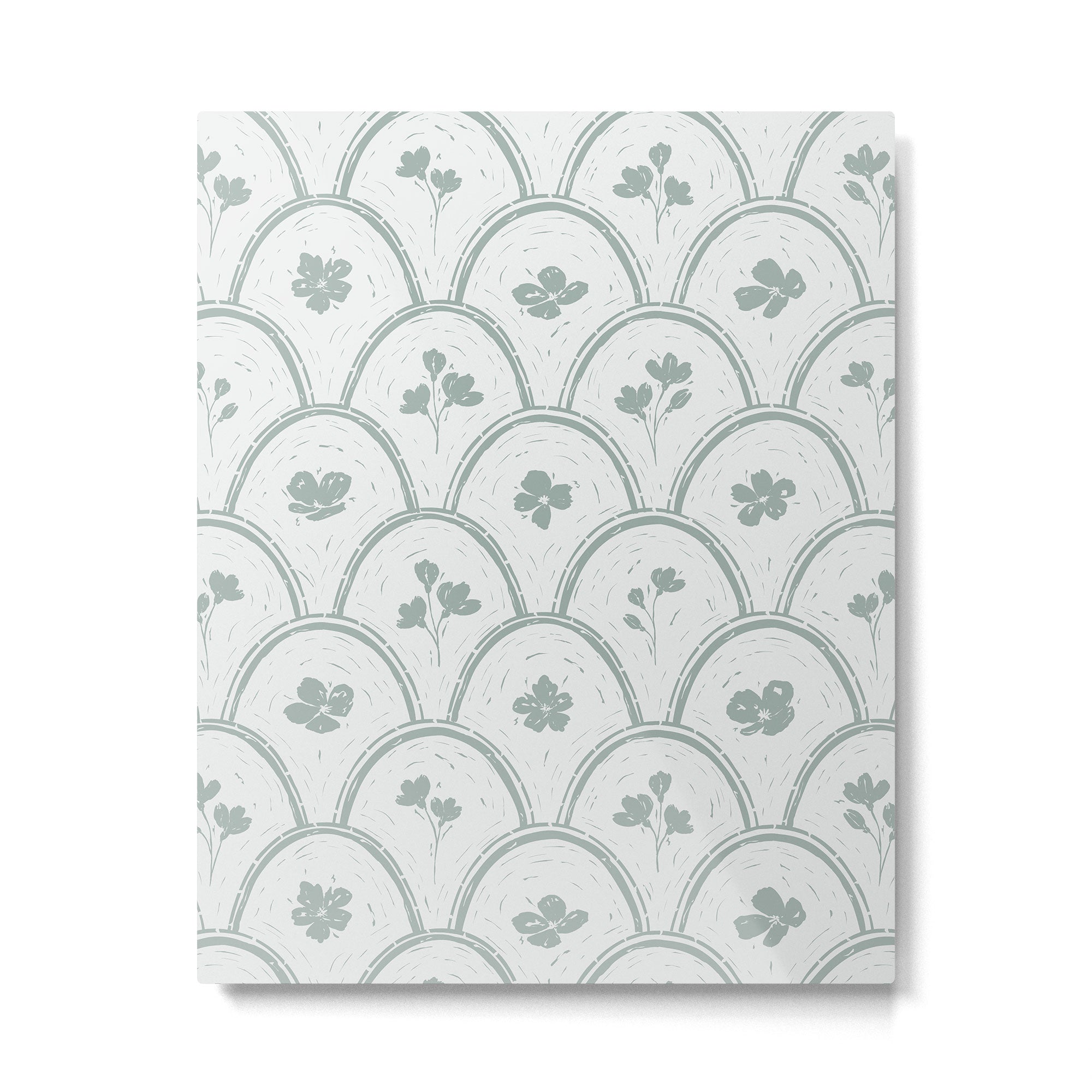 Rustic scallop floral block print - dusty mint pastel green pattern Metal Print Gallery Image 6