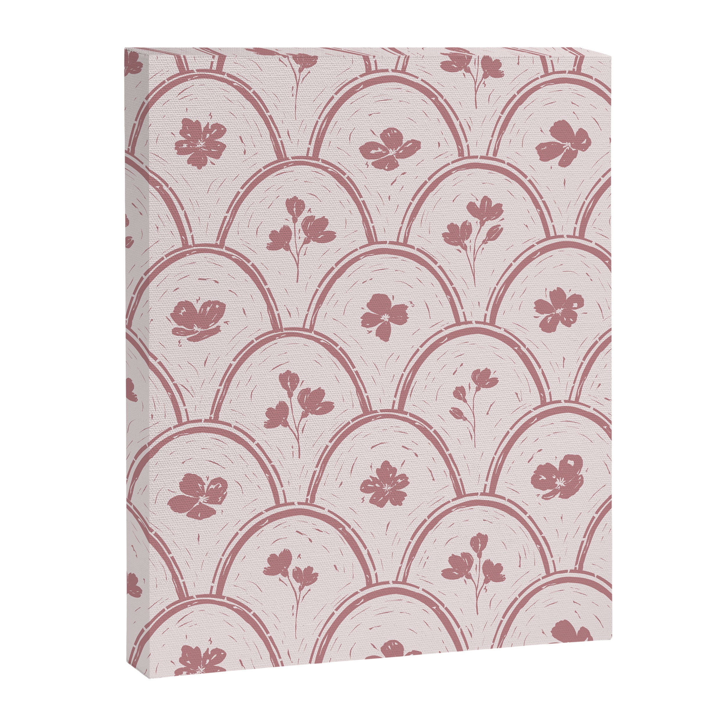Rustic scallop floral block print - dusty rose pink pattern Canvas Print Gallery Image 8