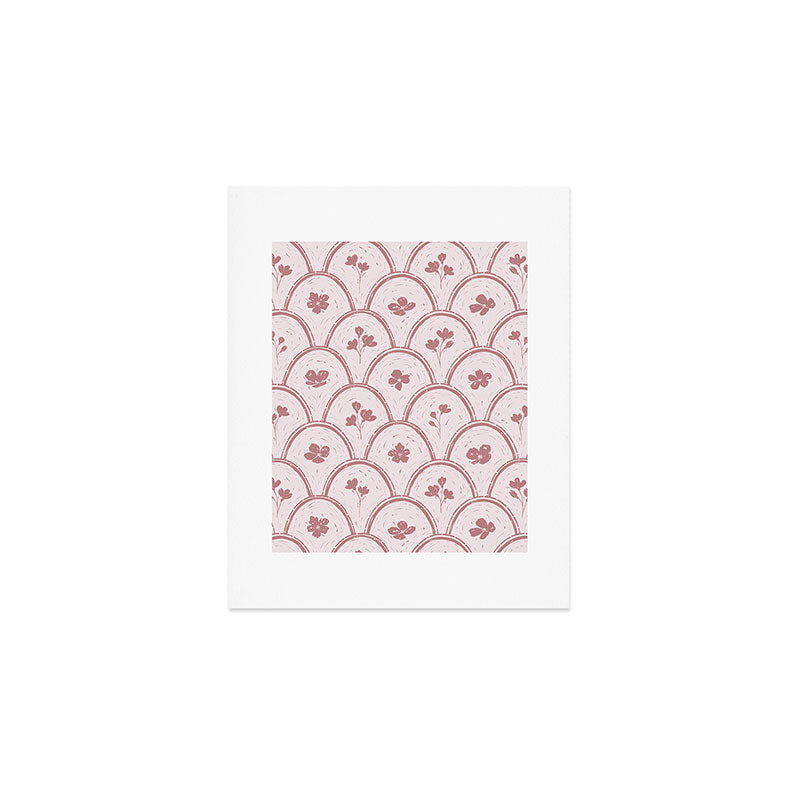 Rustic scallop floral block print - dusty rose pink pattern Art Print Gallery Image 1