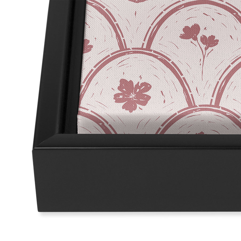 Rustic scallop floral block print - dusty rose pink pattern Framed Canvas Print Gallery Image 3