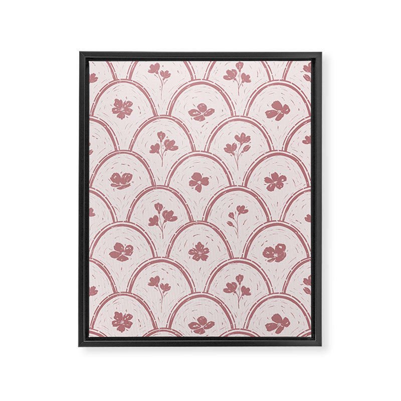 Rustic scallop floral block print - dusty rose pink pattern Framed Canvas Print Gallery Image 8