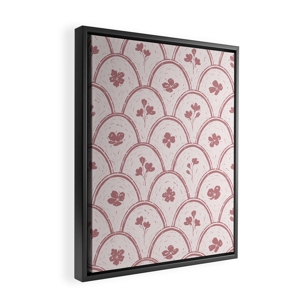 Rustic scallop floral block print - dusty rose pink pattern Framed Canvas Print Gallery Image 2