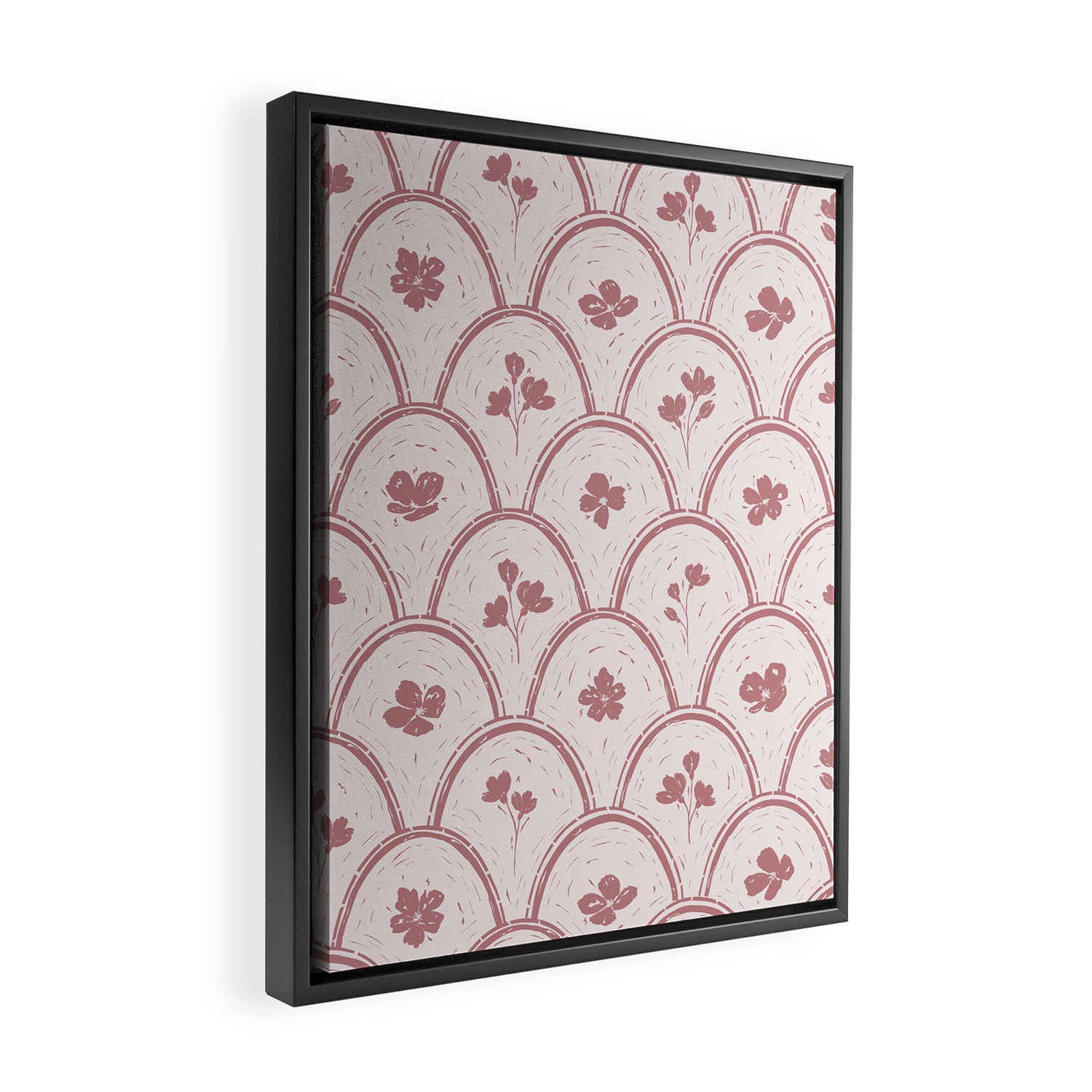 Rustic scallop floral block print - dusty rose pink pattern Framed Canvas Print Gallery Image 2