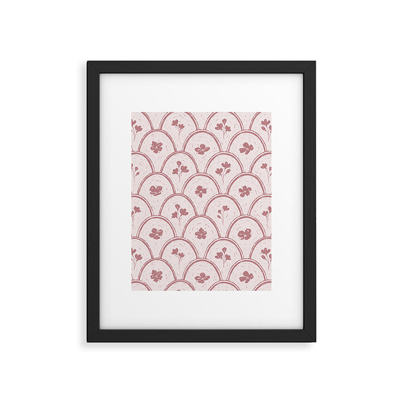 Rustic scallop floral block print - dusty rose pink pattern Framed Art Print Gallery Image 6