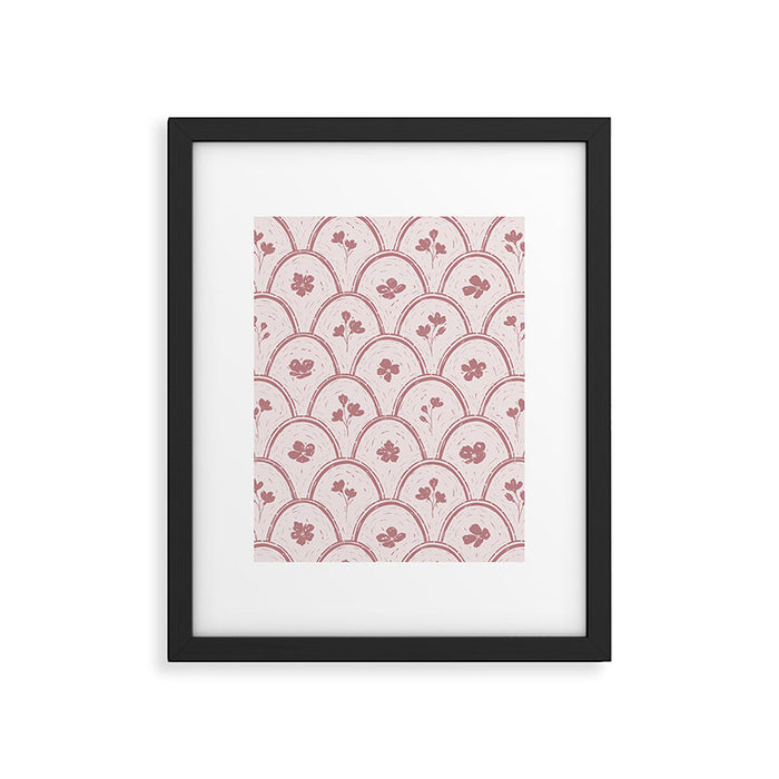 Rustic scallop floral block print - dusty rose pink pattern Framed Art Print Gallery Image 1