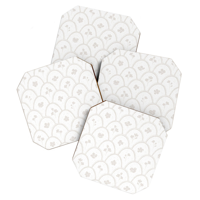 Rustic scallop floral block print - natural soft mushroom pattern Coaster Gallery Image 1