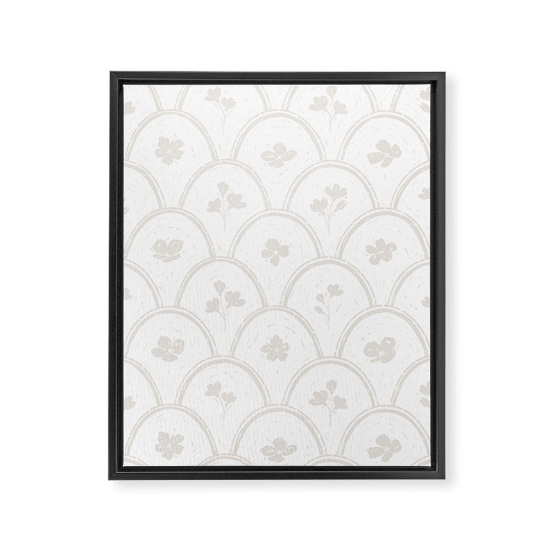 Rustic scallop floral block print - natural soft mushroom pattern Framed Canvas Print Gallery Image 8