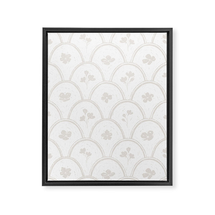 Rustic scallop floral block print - natural soft mushroom pattern Framed Canvas Print Gallery Image 1