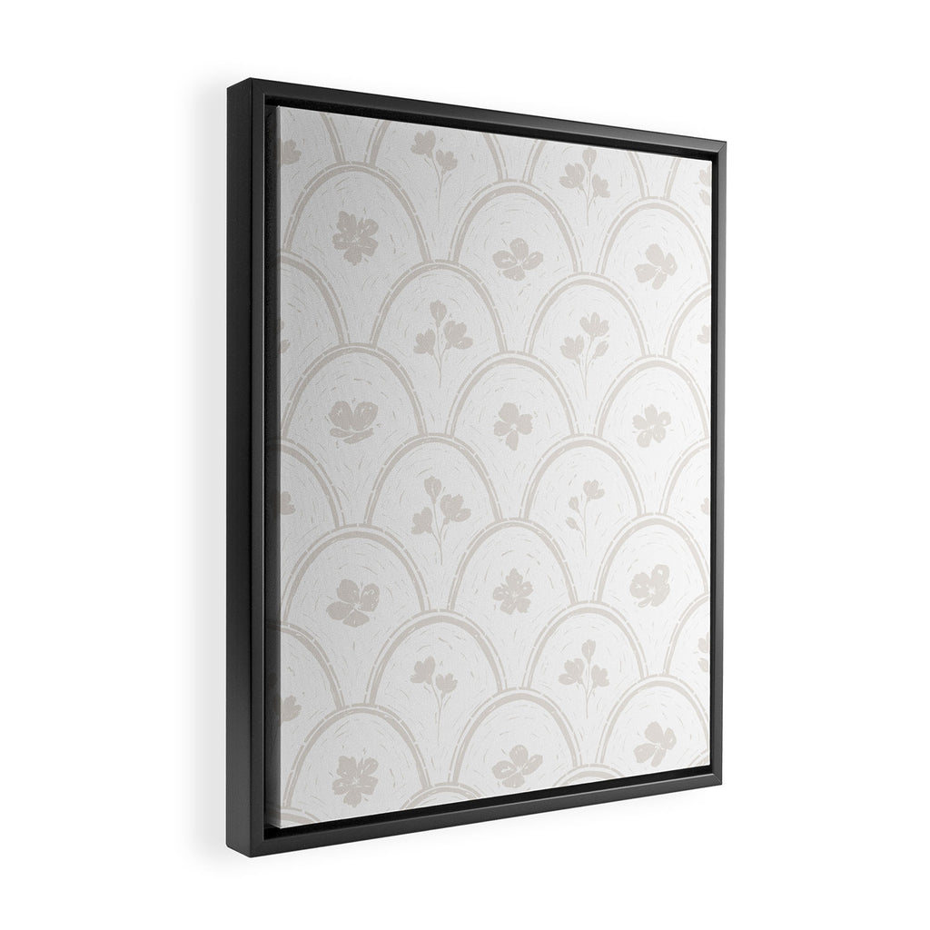 Rustic scallop floral block print - natural soft mushroom pattern Framed Canvas Print Gallery Image 2