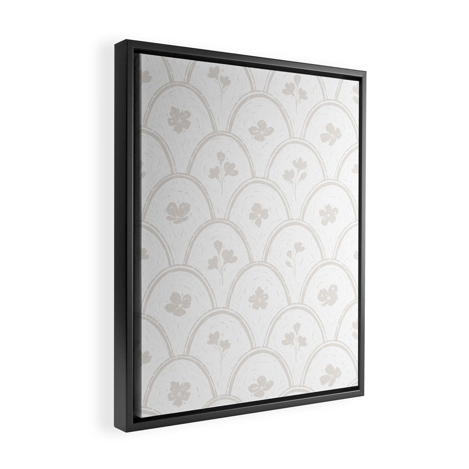 Rustic scallop floral block print - natural soft mushroom pattern Framed Canvas Print Gallery Image 2