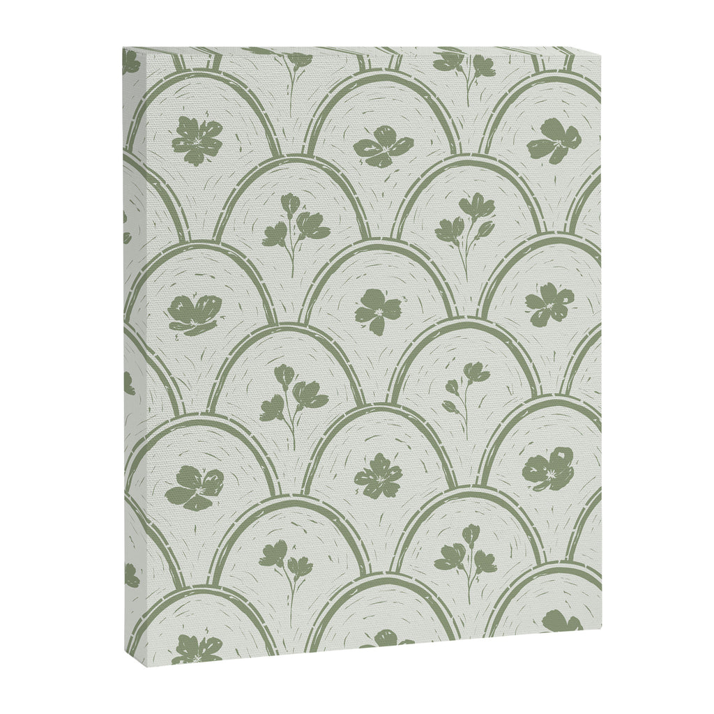 Rustic scallop floral block print - sage green pattern Canvas Print Gallery Image 8