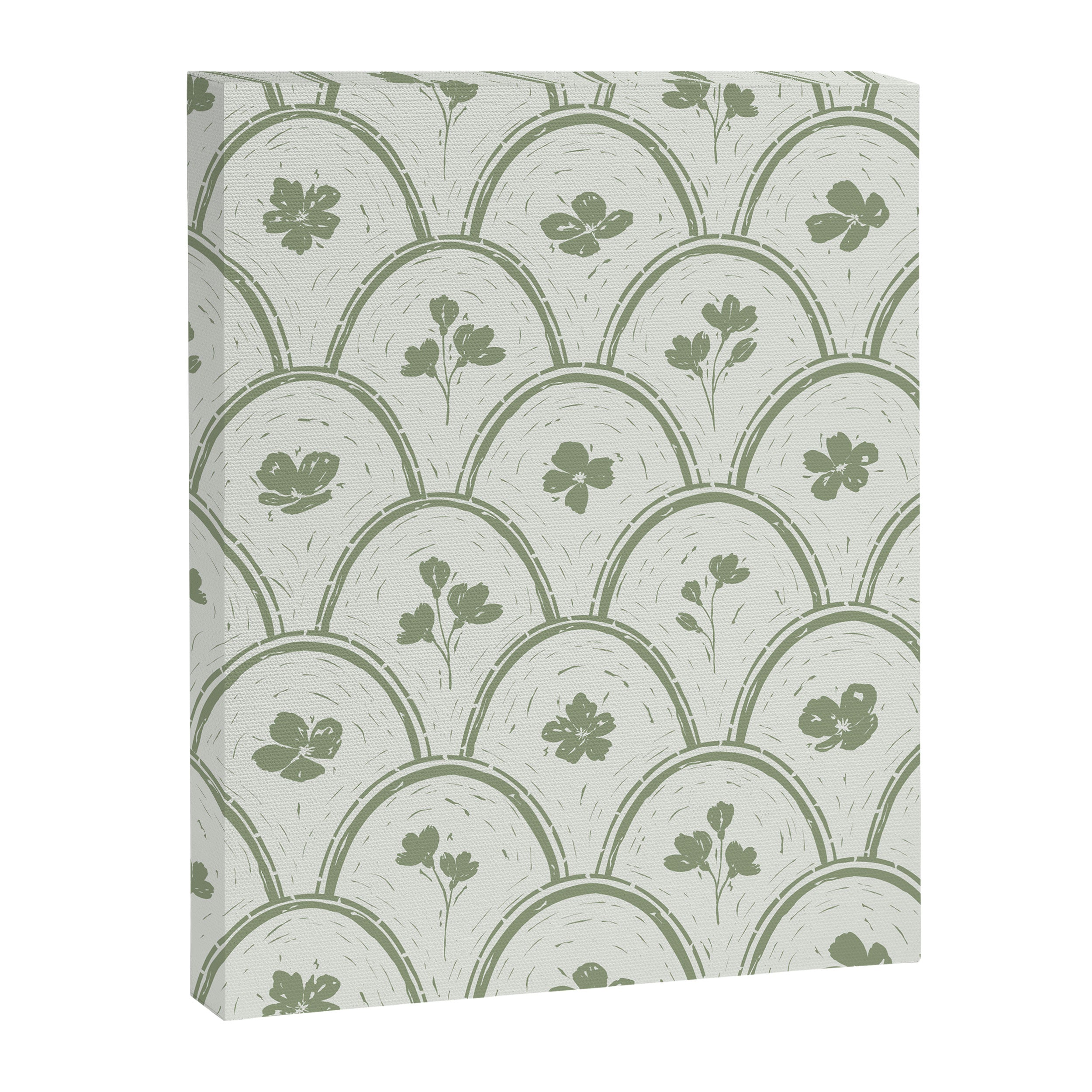 Rustic scallop floral block print - sage green pattern Canvas Print Gallery Image 8