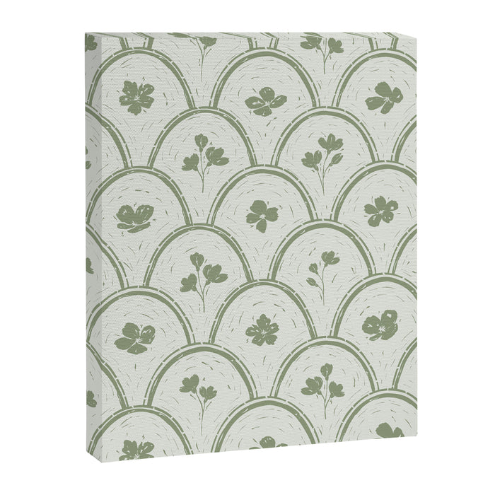 Rustic scallop floral block print - sage green pattern Canvas Print Gallery Image 1