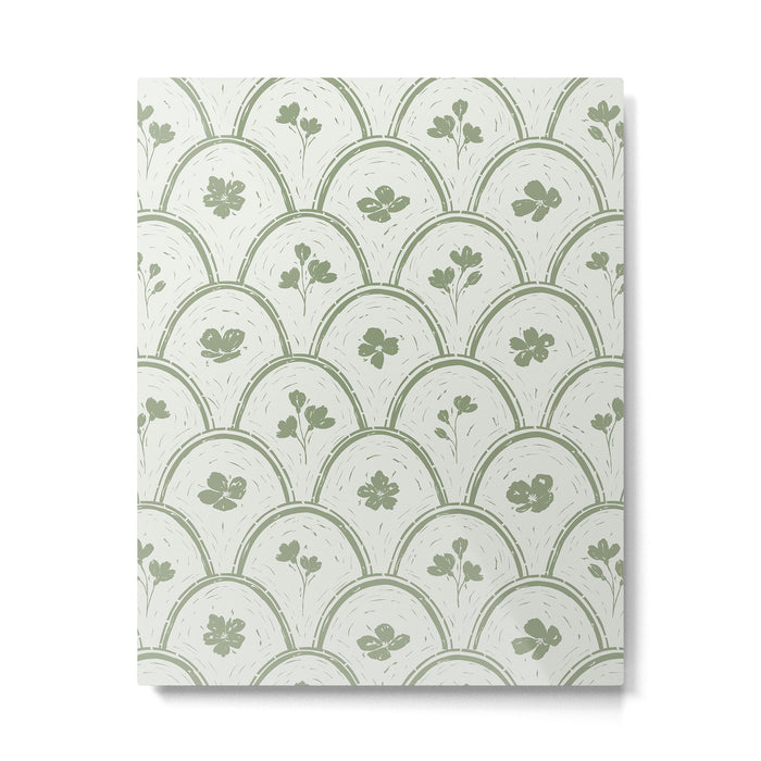Rustic scallop floral block print - sage green pattern Metal Print Gallery Image 1