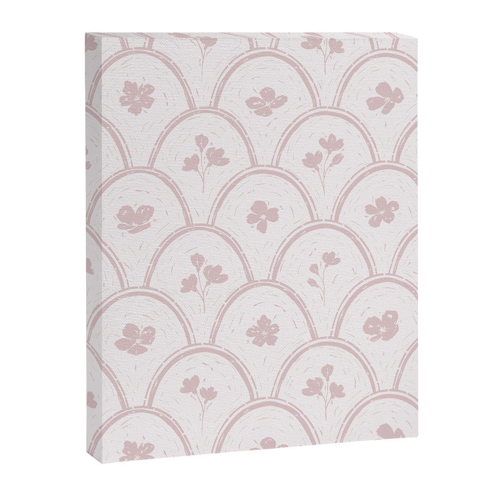 Rustic scallop floral block print - soft blush baby pink pattern Canvas Print Gallery Image 8