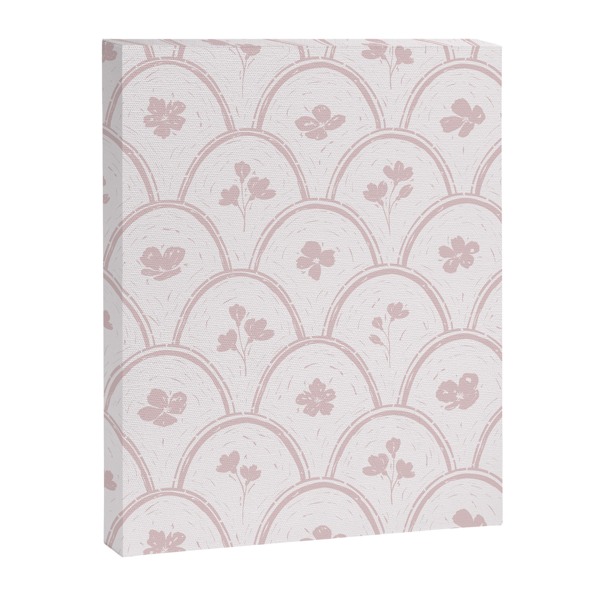 Rustic scallop floral block print - soft blush baby pink pattern Canvas Print Gallery Image 8