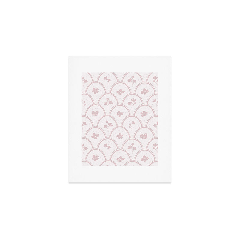 Rustic scallop floral block print - soft blush baby pink pattern Art Print Gallery Image 1