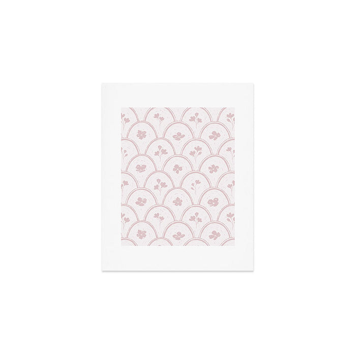 Rustic scallop floral block print - soft blush baby pink pattern Art Print Gallery Image 1