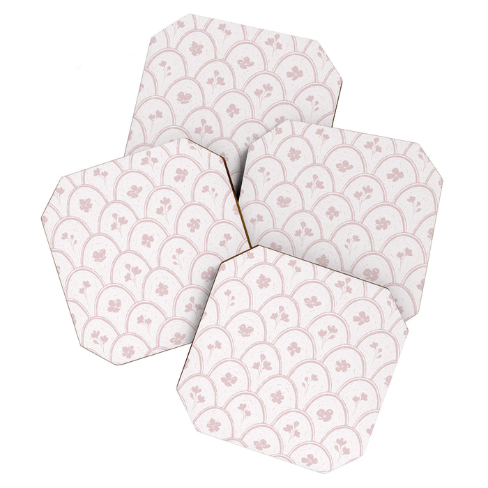Rustic scallop floral block print - soft blush baby pink pattern Coaster Gallery Image 1