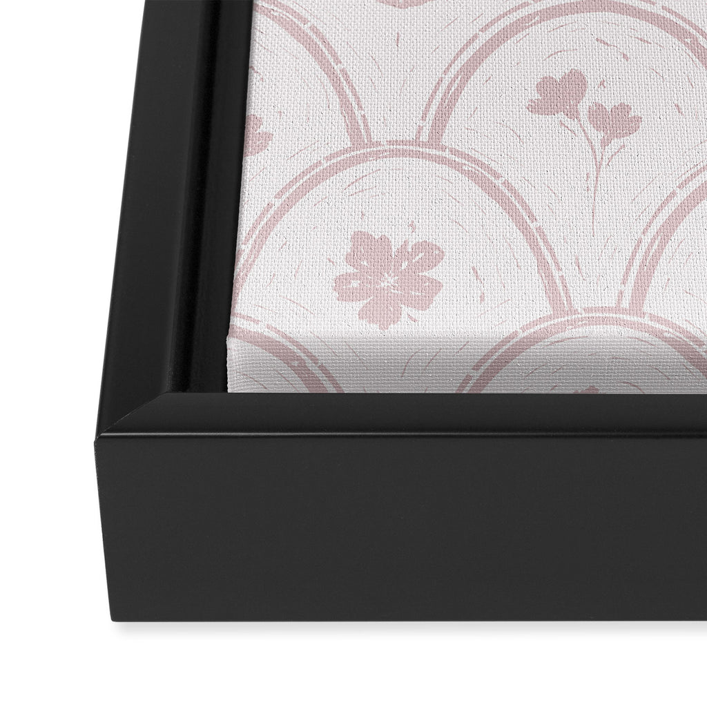 Rustic scallop floral block print - soft blush baby pink pattern Framed Canvas Print Gallery Image 3