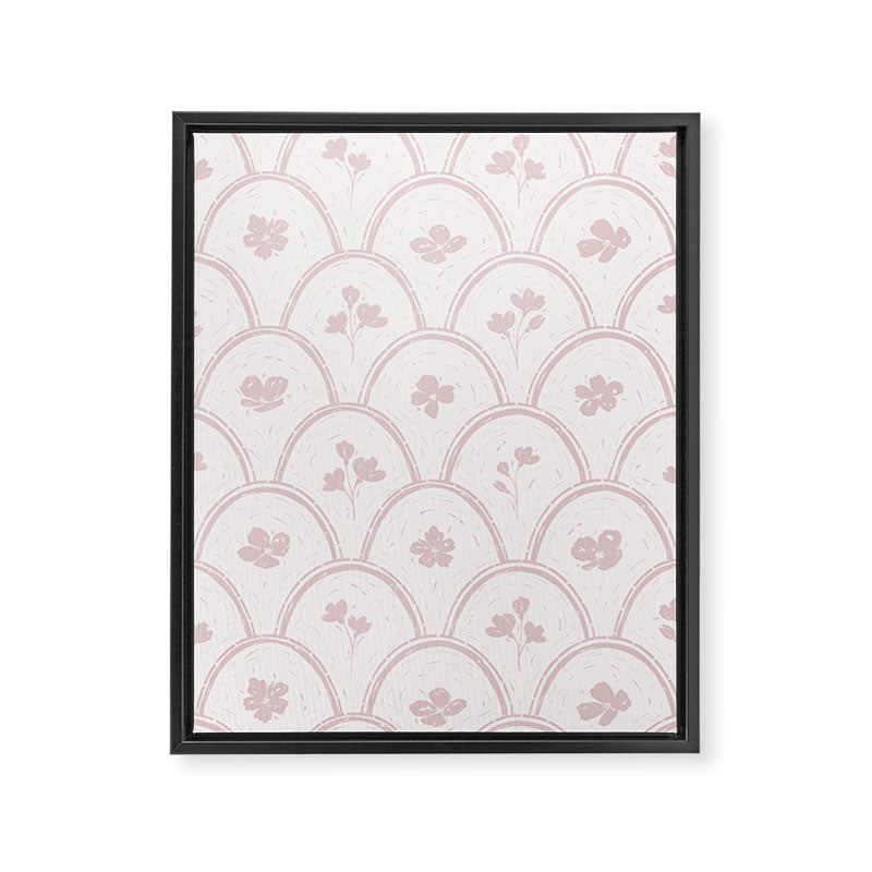 Rustic scallop floral block print - soft blush baby pink pattern Framed Canvas Print Gallery Image 8