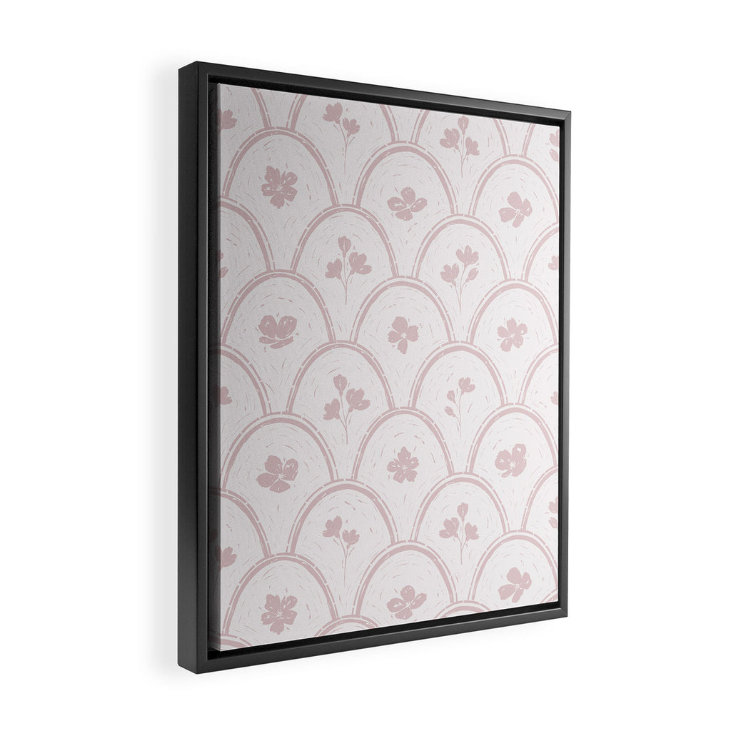 Rustic scallop floral block print - soft blush baby pink pattern Framed Canvas Print Gallery Image 2