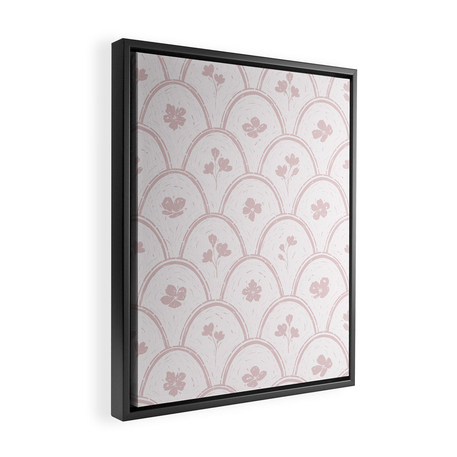Rustic scallop floral block print - soft blush baby pink pattern Framed Canvas Print Gallery Image 2