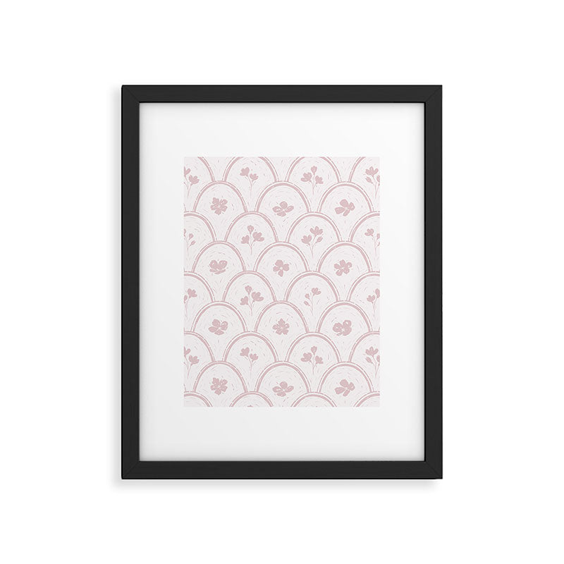 Rustic scallop floral block print - soft blush baby pink pattern Framed Art Print Gallery Image 6