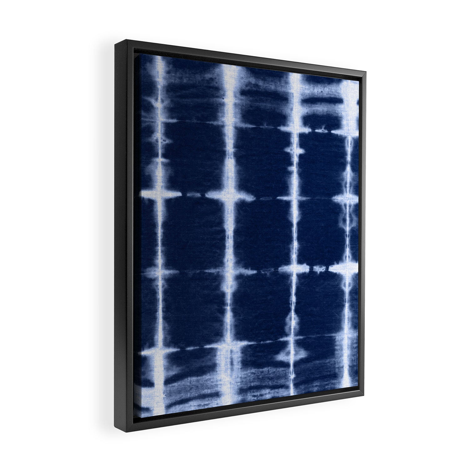 Shibori itajime indigo square pattern Framed Canvas Print Gallery Image 2