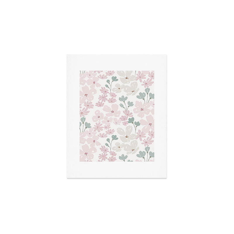 Soft meadow blooms - baby pink, rosy blush and warm beige floral pattern Art Print Gallery Image 1