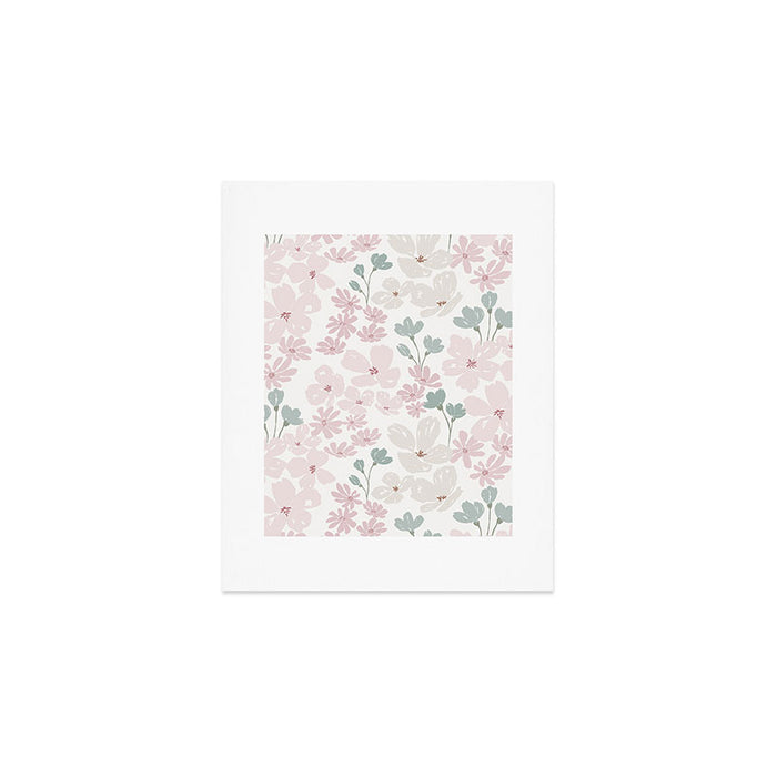 Soft meadow blooms - baby pink, rosy blush and warm beige floral pattern Art Print Gallery Image 1