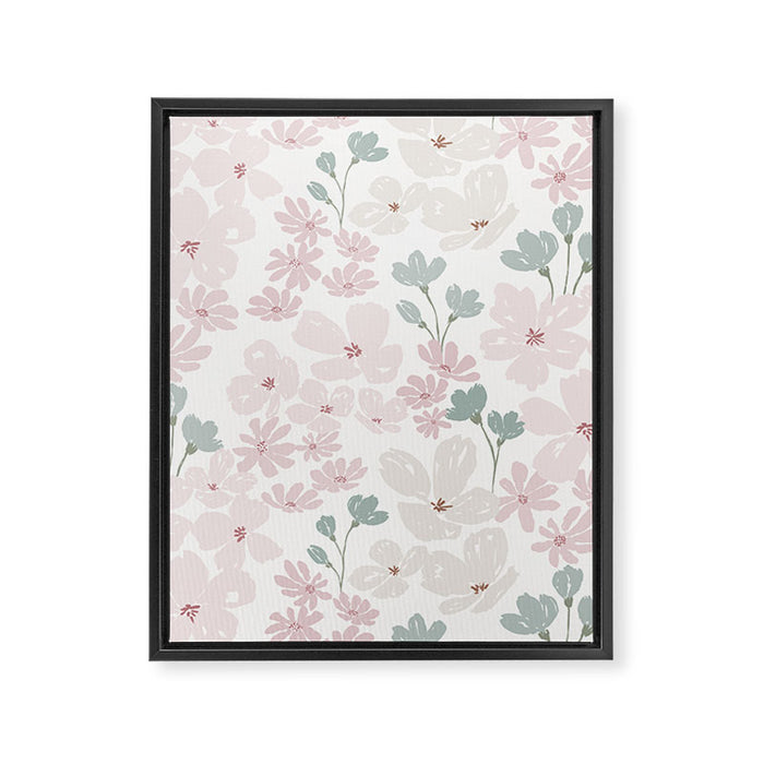 Soft meadow blooms - baby pink, rosy blush and warm beige floral pattern Framed Canvas Print Gallery Image 1