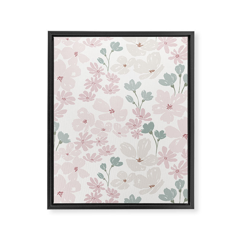 Soft meadow blooms - baby pink, rosy blush and warm beige floral pattern Framed Canvas Print Gallery Image 8