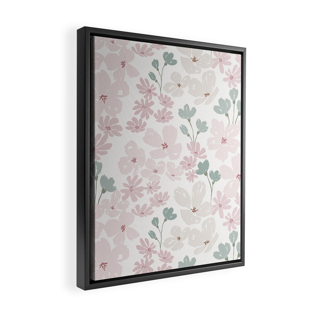 Soft meadow blooms - baby pink, rosy blush and warm beige floral pattern Framed Canvas Print Gallery Image 2