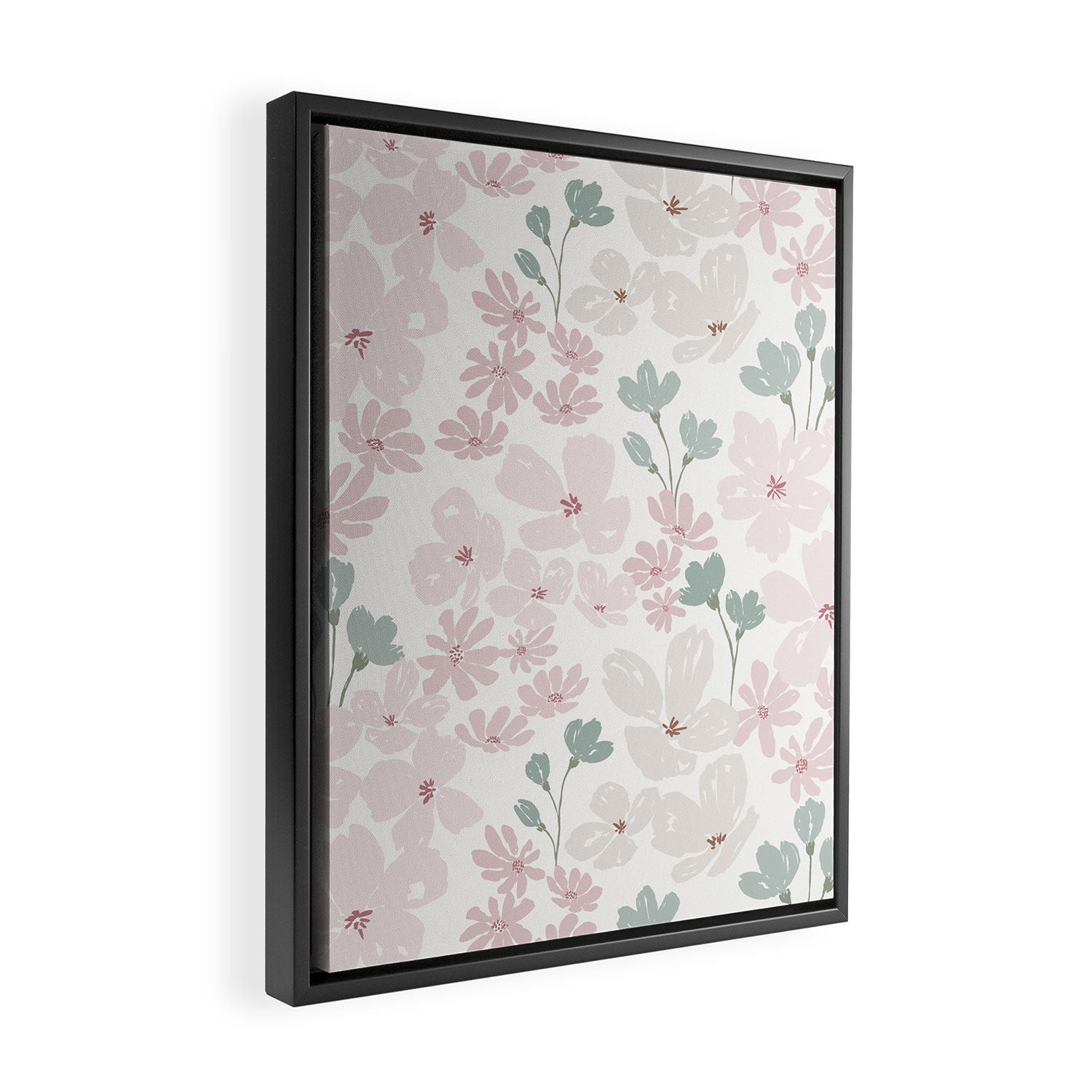 Soft meadow blooms - baby pink, rosy blush and warm beige floral pattern Framed Canvas Print Gallery Image 2