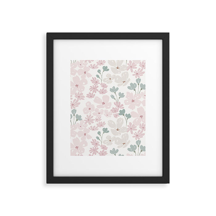 Soft meadow blooms - baby pink, rosy blush and warm beige floral pattern Framed Art Print Gallery Image 1
