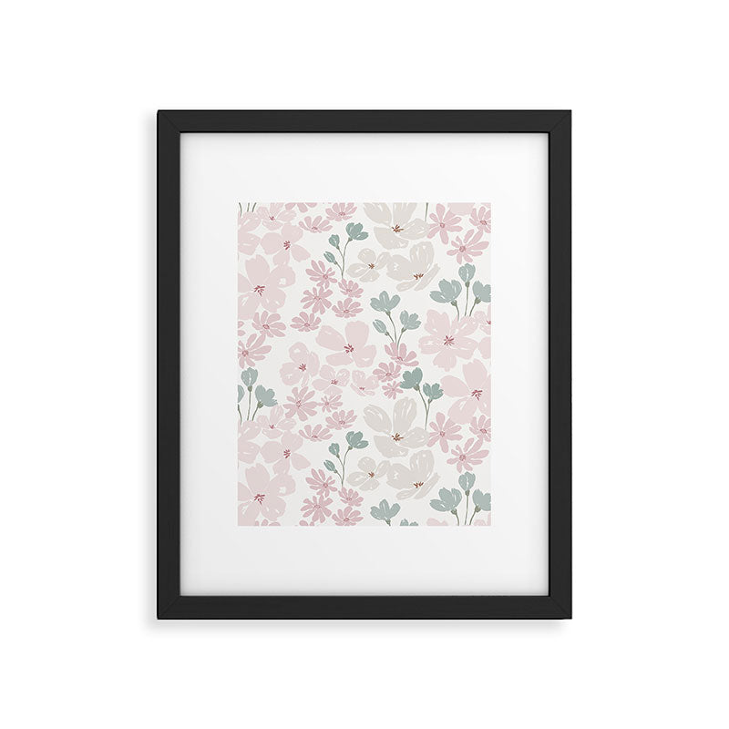 Soft meadow blooms - baby pink, rosy blush and warm beige floral pattern Framed Art Print Gallery Image 6