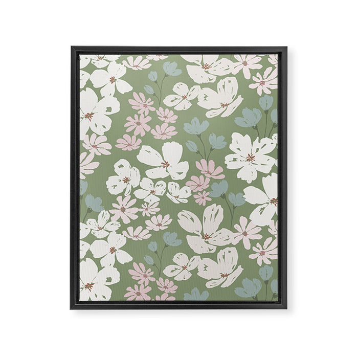 Soft meadow blooms - dusty mint, cream and pink floral pattern Framed Canvas Print Gallery Image 1