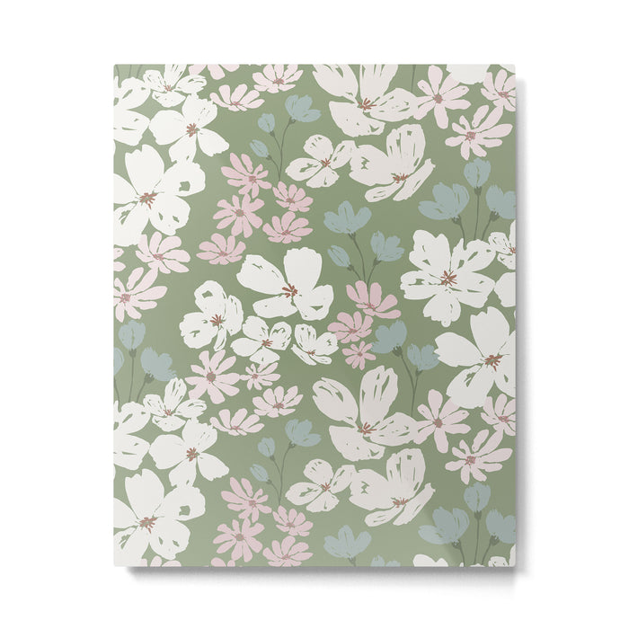 Soft meadow blooms - dusty mint, cream and pink floral pattern Metal Print Gallery Image 1