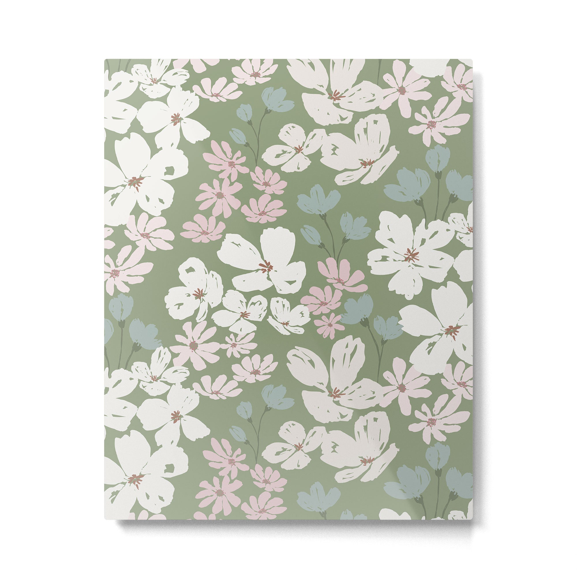 Soft meadow blooms - dusty mint, cream and pink floral pattern Metal Print Gallery Image 6